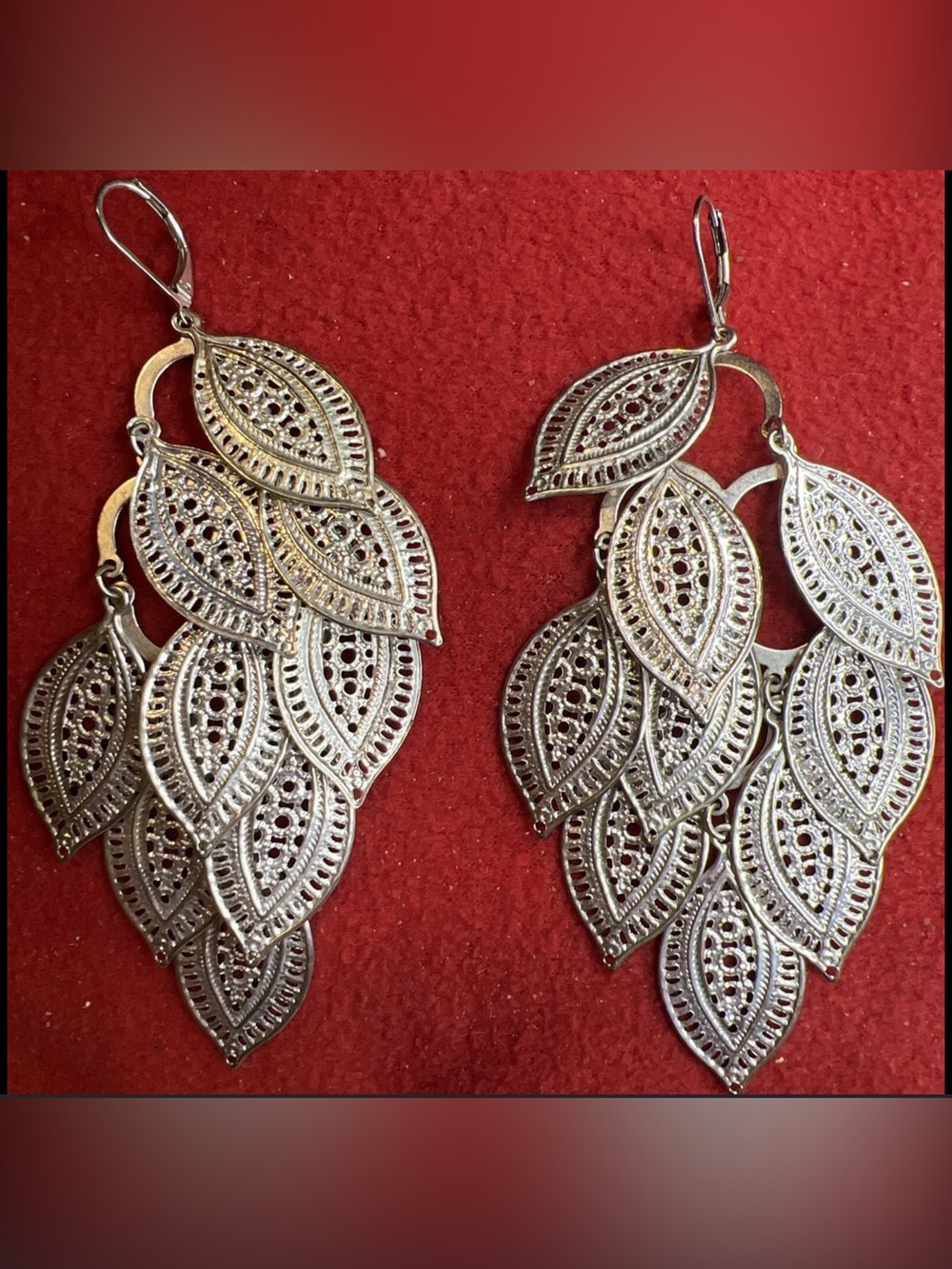 NWT Express Large Chandelier Earrings w/ Intricate Filigree Leaf Design, gold